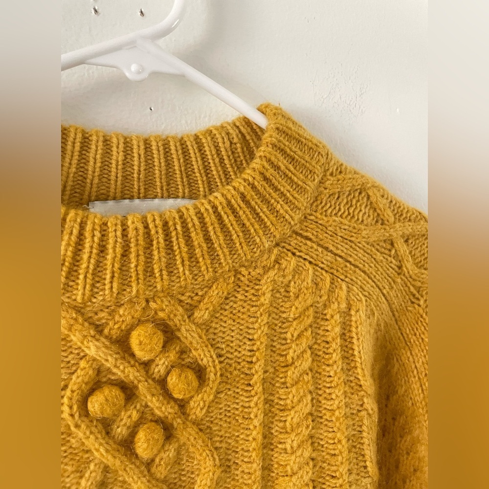 J. Crew DemyLee Chunky Cable Knit Sweater Balloon Sleeve Mohair Wool Mustard - Picture 4 of 7